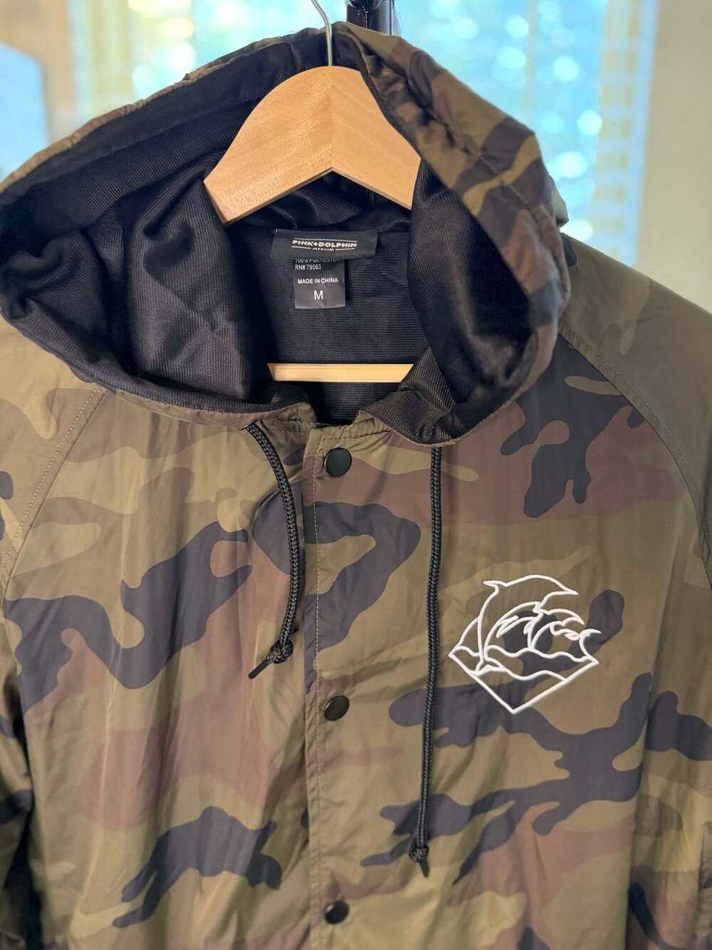 Pink Dolphin Camo Windbreaker Jacket Medium Olive Green Black
